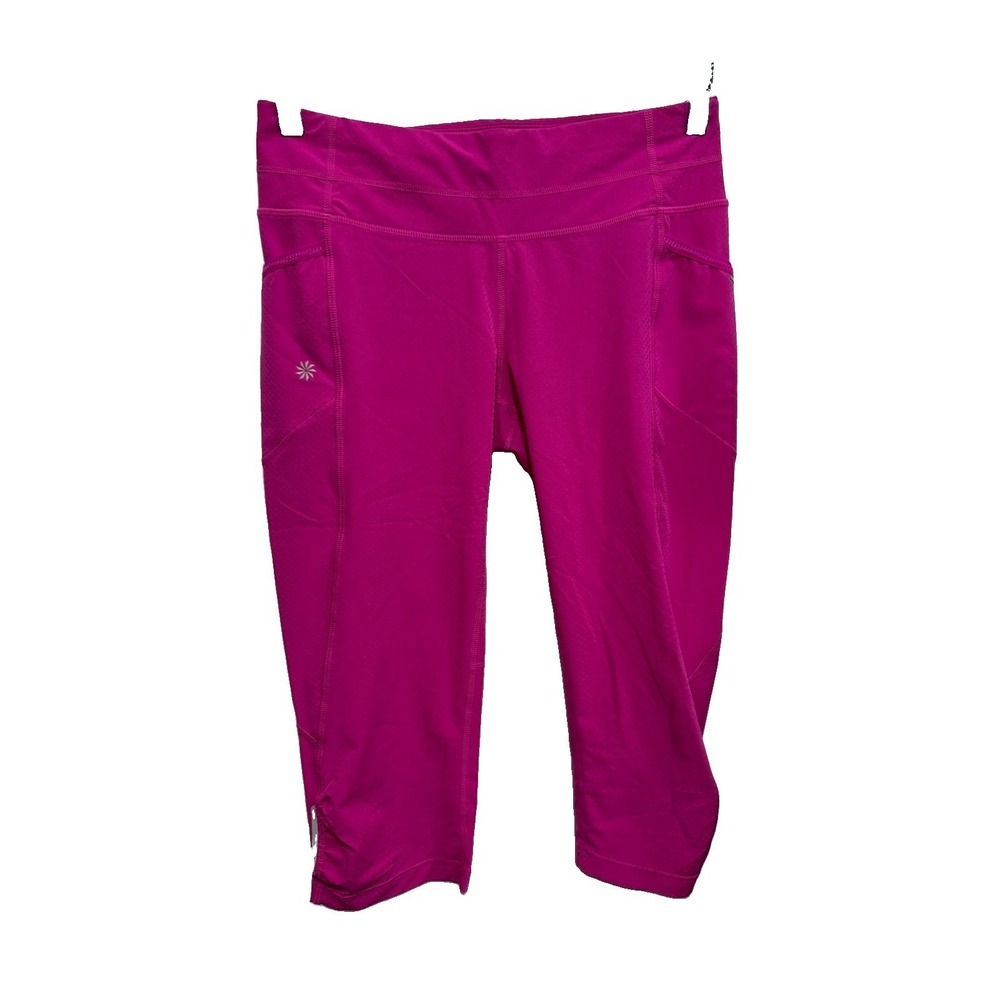 Athleta Leggings Womens S Hot Pink Dobby Be Free Knicker Capri Workout Pockets
